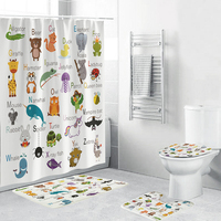 Rideau de douche mignon de dinosaure de dessin animé pour enfants, imprimé animal de bain, ensemble de 4 accessoires, tapis de toilette doux, décoration de salle de bain/