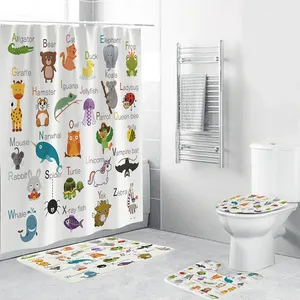 Cartoon Dinosaurier Netter Dusch vorhang Für Kinder Bad Tier druck 4-teiliges Zubehör Set Weiche Toiletten matte Pad Badezimmer Dekor/