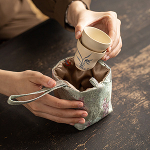 Chinese Style Brocade Teacup Storage <b>Bag</b> Cube Portable Travel Tea Set Pouch <b>Compression</b> Type Dehua Origin - Product Image 3