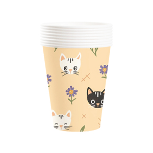 DAMAI Ensembles de décorations pour fête d'anniversaire Assiettes en papier jetables Assiettes et gobelets à motifs de chats et de fleurs - Product Image 5