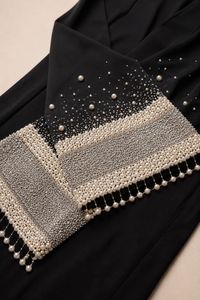 Abaya en crêpe pour femmes avec broderie à la main en pierres et perles, tenue islamique élégante et modeste, robe abaya de créateur, tenue de fête - Product Image 2
