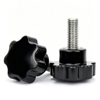 Bouton à sept branches en plastique noir sur mesure M6 M8 M10, vis de serrage à poignée filetée en acier inoxydable zingué, acier au carbone pour