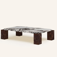 Table d'appoint carrée en pierre de travertin beige Kumusi 100x100cm, meubles modernes pour salon et chambre à coucher