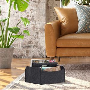 Panier de rangement pliable en feutre gris foncé avec 2 compartiments et 1 poignée pour organiser Magazines, journaux, livres et albums - Product Image 4