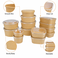Bol en papier kraft avec couvercle, qualité alimentaire, couvercle transparent anti-fuite, plusieurs tailles pour salades, soupes, restaurants, à emporter