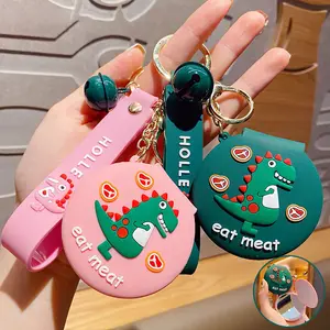 Lilangda Cartoon Resin Dinosaur Makeup Mirror Keychains Holder For Women Bag Pendant Cute Animal Key Ring Charm Gift Accessories
