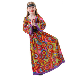 Disfraz Hippie para niñas, vestido de chifón lavable estilo A-Line, atuendo retro para fiesta disco - Product Image 5