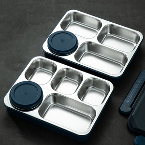 Qi 304 Stainless Steel <b>Insulated</b> <b>Lunch</b> <b>Box</b> 5 Compartment For Students Office Workers Adult Soup Container Rectangle Solid Color - Product Image 1