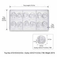 Moule à chocolat en polycarbonate motif dessin animé, 12 cavités rondes, qualité alimentaire, transparent, facile à démouler, outil de cuisson DIY pour bonbons