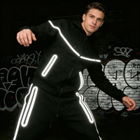 Conjunto de Sudadera con Capucha Reflectante Personalizada para Hombre, Chándal Deportivo de Forro Polar Técnico, Ropa Deportiva Urbana con Rayas Brillantes, Chándal para Correr