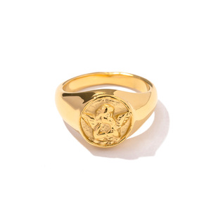 French Retro Round Angel <b>Ring</b> For Women 18k Gold Plated Minimalist Style Gift Jewelry - Product Image 5