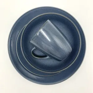 Set peralatan makan keramik harian lapisan Reaktif biru tua