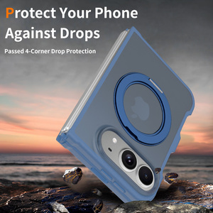 Étui Duo pour <span class=keywords><strong>iPhone</strong></span> Premium Bleu Mat Doux au Toucher avec Support Rotatif Réglable Antichoc Personnalisé Magnétique pour Téléphone Portable en Gros - Product Image 4