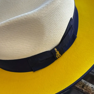 Wilson Unisex White Panama <b>Hat</b> With Blue Ribbon <b>Band</b> Straw Fedora Beach Summer Accessory - Product Image 3