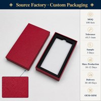 Emballage de téléphone en carton de luxe, design personnalisé, écologique, papier texturé rouge, boîte de rangement pour téléphone avec insert.