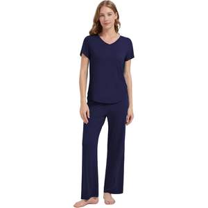 ชุดนอนผ้าวิสโคสผสมใยไผ่สำหรับผู้หญิง แขนสั้น กางเกงขายาว เนื้อผ้านุ่มเย็นสบาย ไซส์ S-XXL ขายส่ง - Product Image 4