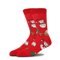 Automne Hiver À La Mode Mi-Mollet Coton Chaussettes Style Européen Américain Père Noël Imprimer Équipage Haute Manchette Logo En Gros