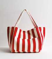 Sac fourre-tout personnalisé en toile rayée avec poche extérieure, idéal pour le travail et le shopping, écologique et grand format