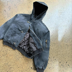 Veste bomber de travail pour mécanicien, style délavé à l'acide, rembourrée, avec fermeture éclair, boucle de serrage de type pompiers, personnalisée - Product Image 2