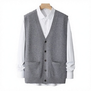 Cárdigan de Hombre, Nuevo, Estilo Ejecutivo, 100% Lana, Grueso, Cuello en V, Transpirable, Antiarrugas, Cierre de un Botón, Moderno, Cómodo y Suave - Product Image 2