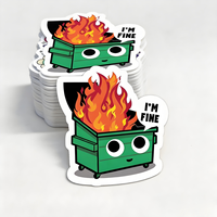 Autocollants personnalisés découpés à la forme « I'm Fine » Meme Comic Personnage émotionnel, en vinyle imperméable, pour bouteille d'eau et carnet