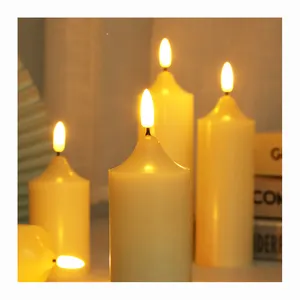 2*AAA Battery USB Operated Sharp Bullet Wick Flameless Set Of 3/5pcs Paraffin Real Wax Pillar 10 Keys Remote Control LED Candle