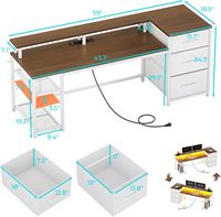 Bureau avec tiroirs verrouillables pour dossiers juridiques et de courrier, bureau de jeu avec lumière LED et prise de courant, bureaux pour imprimante pour le télétravail