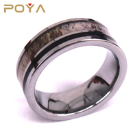 POYA Jewelry Hochglanz 8mm Wolfram karbid Ehering Natur geweih und Black Rubber Inlay Herren Verlobung sring