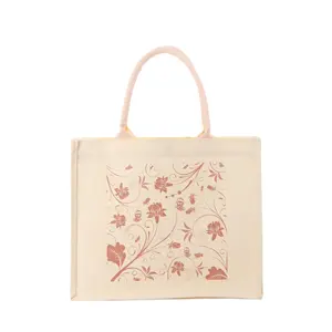Đay draagtas duurzame tas tùy chỉnh đay draagtas bloemen đay kantoortas milieuvriendelijk herbruikbaar Logo