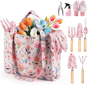<b>Gardening</b> Tools Gift Set for Women Heavy-Duty Tools and sunhat with Floral Organizer <b>Bag</b> - Product Image 1