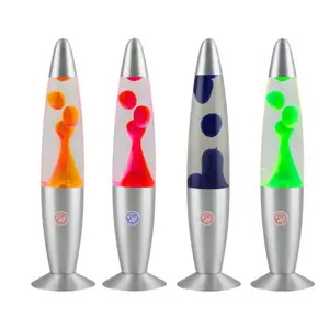 wholesale rocket glass bottle colorful glitter round base table light rainbow aluminum body decorate led lava lamp