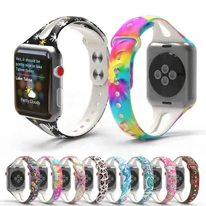 สายรัดข้อมือซิลิโคนแบบแคบและระบายอากาศได้ดี,สายนาฬิกาผอมบางพิมพ์ลายไร้ขอบบางน่ารักสำหรับ Apple Watch 6 Series 5/4