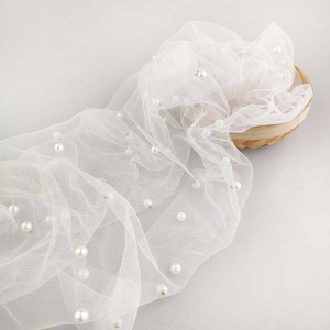 Vải Ren Tuyn Thêu 3D Thủ Công Đính Ngọc Trai Cho Váy Cưới Cô Dâu - Product Image 4