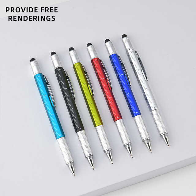 6-Inch Multi-Functional Ballpoint Pen 6-in-1 Tool Touch Screen for Stylus Spirit Level Gauge Screwdriver 1.0mm Writing Animal