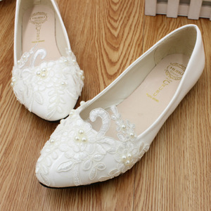 2022 New Arrival Favorable White Flower Lace Appliques Flat <strong>Shoes</strong> Women Pointed Toe Slip on Wedding <strong>Shoes</strong> for <strong>Bridesmaid</strong> <strong>Girls</strong> - Product Image 2
