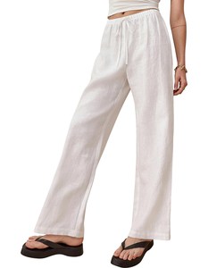 <span class=keywords><strong>Lin</strong></span> décontracté femmes pantalons personnalisés Offre Spéciale mode taille haute cravate taille élastique femmes droite <span class=keywords><strong>Jogging</strong></span> pantalon - Product Image 3