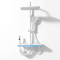 Ensemble de douche de salle de bain de luxe en aluminium finition piano, avec robinet de douche à jet doux et effet pluie, affichage de la température, LED blanc et gris anthracite