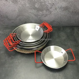 Stainless steel red handle seafood pan frying pan Fried chicken snack pan with two ears