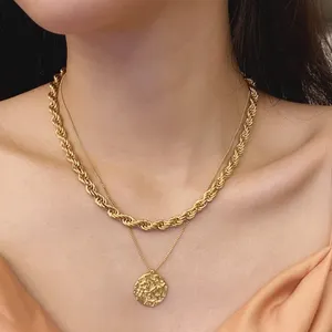 Women's Fashion 18K Gold Plated Stainless Steel Twisted Chain Necklace Chunky Rope Chain Necklace Choker Jewelry