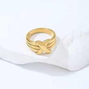 Bague de mariage turque en acier inoxydable plaqué or 18 carats, accessoires de mode, cadeaux, nœud en X, pour femmes, 2025 - Product Image 5
