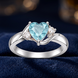 Aqua <b>Quartz</b> Heart Bohemian Style 925 Sterling Silver Rhodium Plated Prong Setting Women's Engagement <b>Ring</b> Romantic - Product Image 4