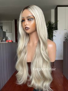 Perruque Lace Front Premium 100% Cheveux Humains pour <span class=keywords><strong>la</strong></span> Modestie Juive, Dentelle Suisse Invisible, Ligne de Cheveux Naturelle, Ondulations Blond Cendré Soyeuses - Product Image 2