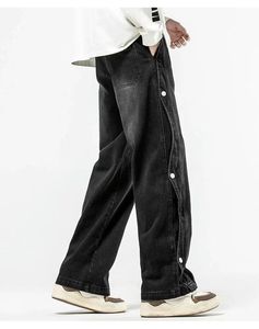 Fashion Loose Wash Side Buckle <b>Drawstring</b> Hip Hop Casual Oversized <b>Jeans</b> for <b>Men</b> and Women - Product Image 2