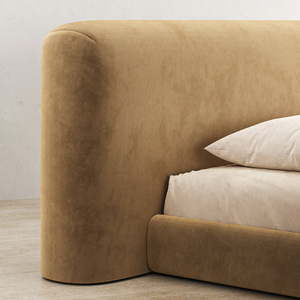 Divano <span class=keywords><strong>Letto</strong></span> Moderno in Velluto Marrone, Minimalista con Ampia <span class=keywords><strong>Testiera</strong></span> Imbottita, <span class=keywords><strong>Letto</strong></span> a Piattaforma a Basso Profilo King Size per Hotel e Casa - Product Image 3