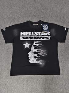 Camiseta de hombre Hell Star estilo retro europeo-americano, con efecto desgastado, de marca de moda, manga corta, de algodón. - Product Image 2