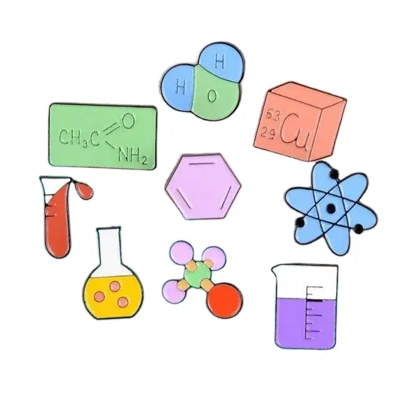 Wissenschaft Labor Emaille-Stifte Becher Chemie Molekularstruktur Periodentisch Messbecher Brochsen Metall-Stifte Aufkleber