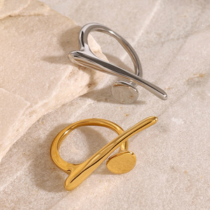 Bague à motif géométrique irrégulier, en acier inoxydable plaqué or 18 carats, bijoux de mode unisexe, cadeau - Product Image 3