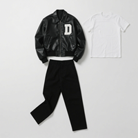 Blouson Bomber en Cuir Noir Personnalisé pour Homme avec Logo Brodé Style Letterman – Vente en Gros, Manches Côtelées Décontractées
