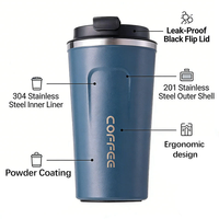 Gobelet isotherme portable multicolores 380ml 510ml en acier inoxydable 304, tasse de voyage sans BPA
