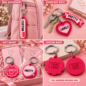 Porte-clés en PVC souple 3D personnalisés avec texte de motivation rose, logo personnalisé, porte-clés promotionnels, fabrication OEM ODM - Product Image 3